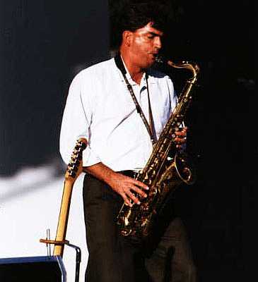 Mark Belshaw of the Joe Sharino Band on saxophone