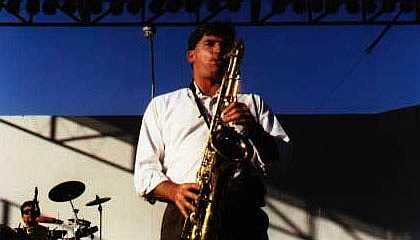 Mark Belshaw of the Joe Sharino Band on saxophone
